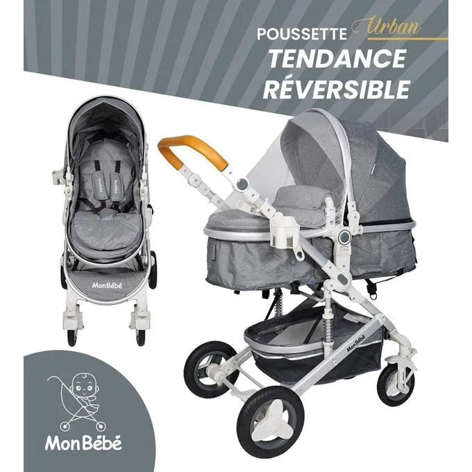 POUSSETTE URBAN TENDANCE RÉVERSIBLE GRIS – MON BÉBÉ