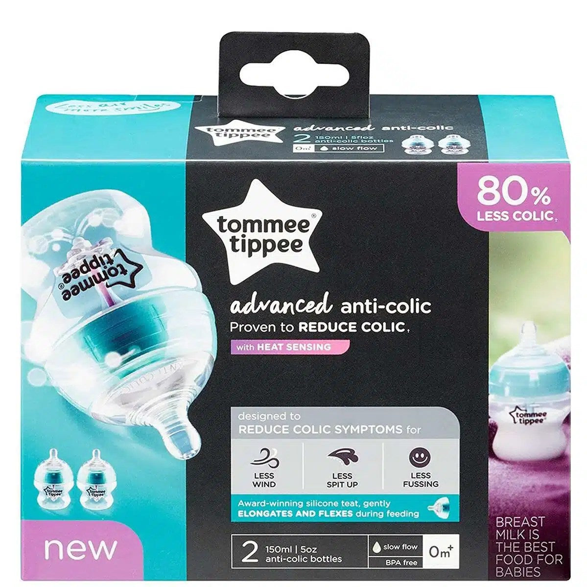 Lot de 2 Biberon Anticholique Avancé 150 ml en bleu
