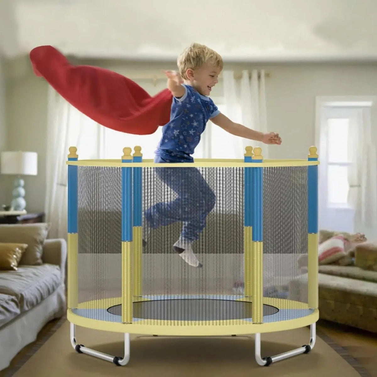 Trampoline Enfant Ø 1.4 m – Filet de Sécurité 360° & Pieds en U