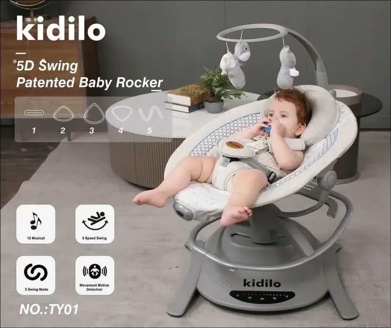 Balancelle Électrique Pivotante 360° avec Transat 2en1 – Kidilo