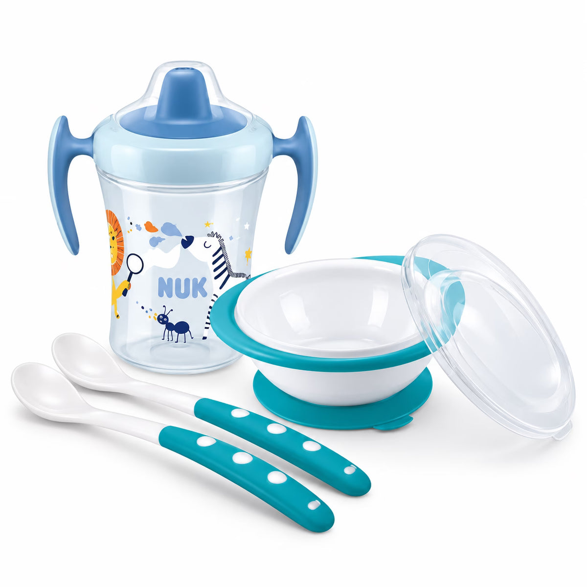 NUK Set Repas 4 Pièces Bleu – Dès 6 Mois