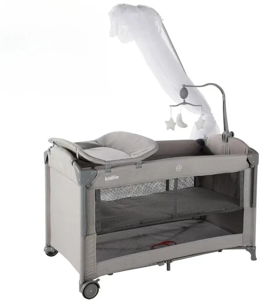 Lit parc cododo multifonctionnel gris – Kidilo