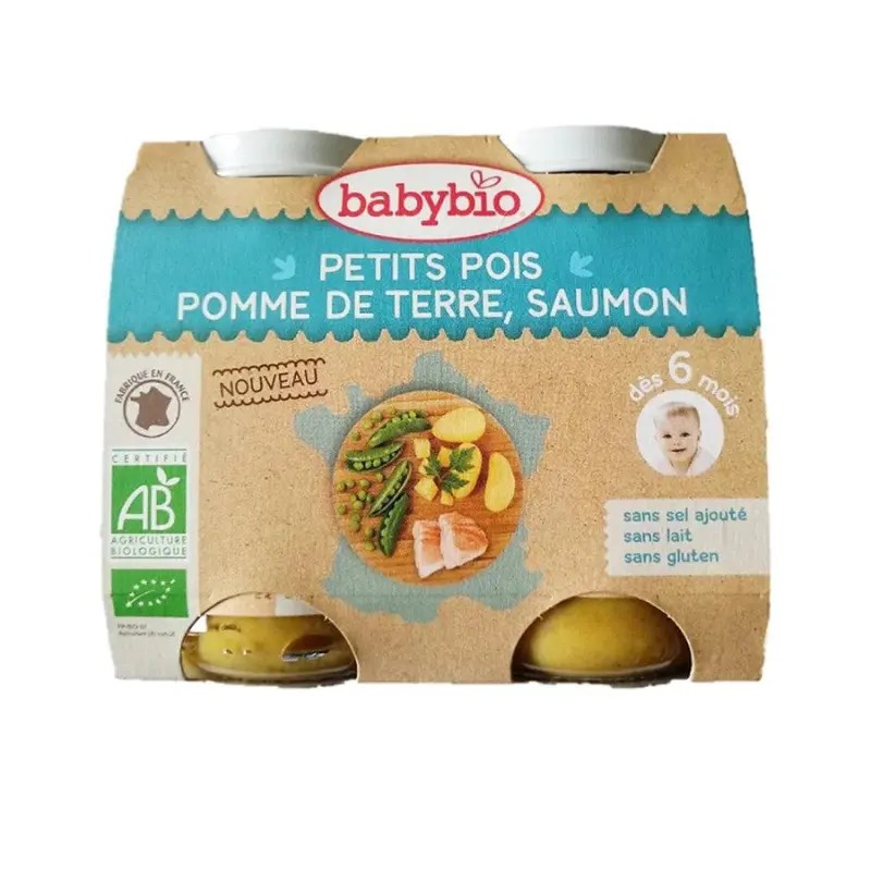 Pot Petits pois pomme de terre et saumon 2x200g – Babybio