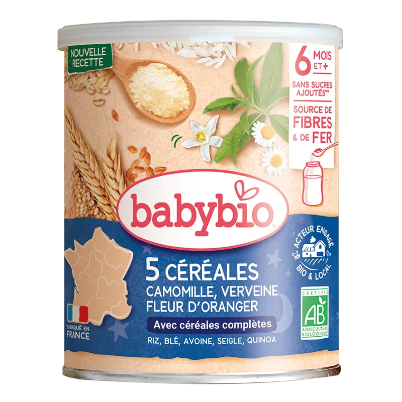 BabyBio 5 Céréales Verveine fleur d’oranger Camomille 6mois+