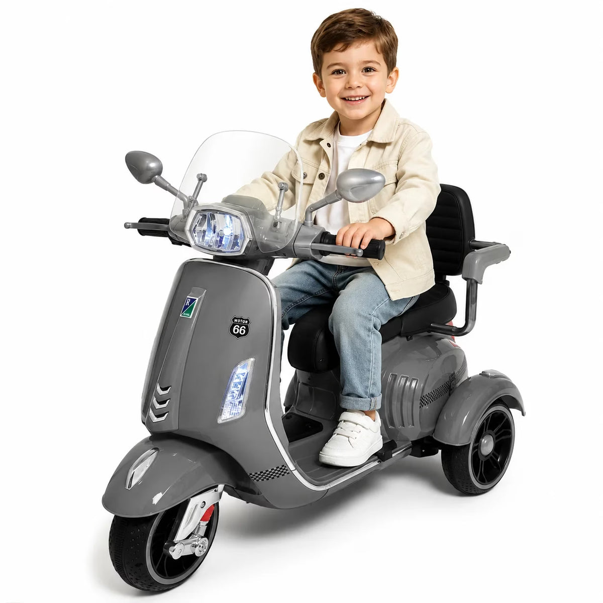 Vespa électrique enfant 3 roues 2 places à double moteur