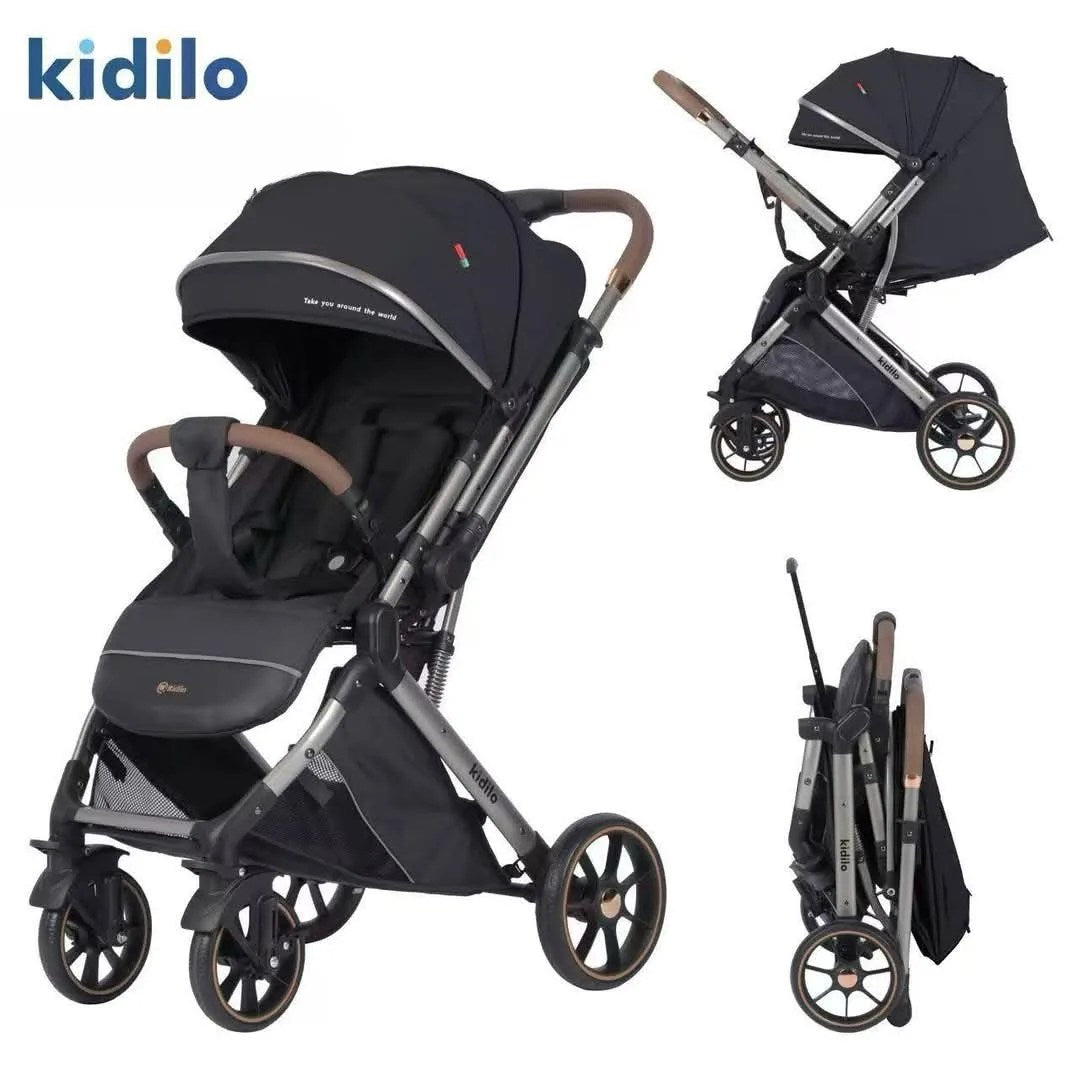 Kidilo – Poussette réversible gris +cash