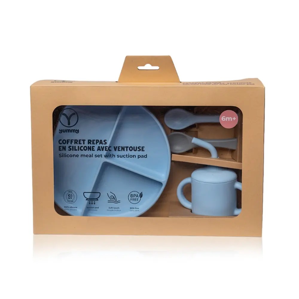 YUMMY Set de Comida de Silicona 6M+ – Azul Cielo