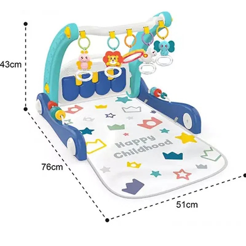 Tapis d’éveil avec un piano & Trotteur 2en1 – Bleu – Huanger