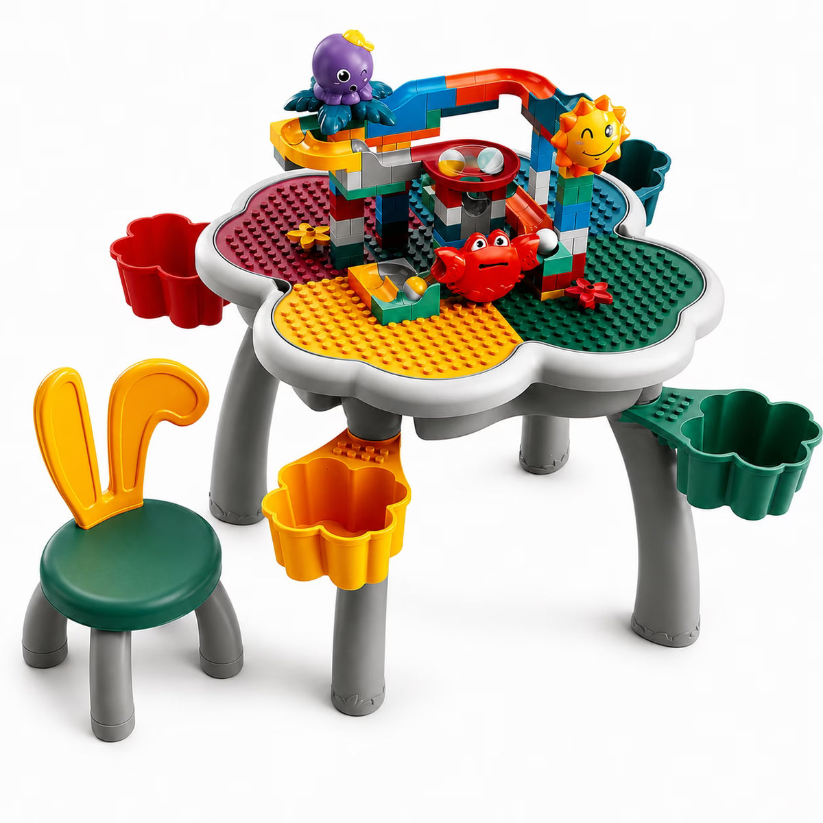 Table de Jeu Enfant avec Chaise Lapin et 152 Blocs Animaux