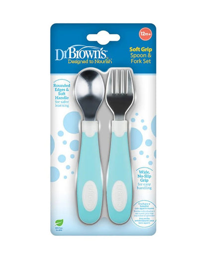 Dr. Brown’s Ensemble de cuillère et fourchette en métal 12M+ bleu