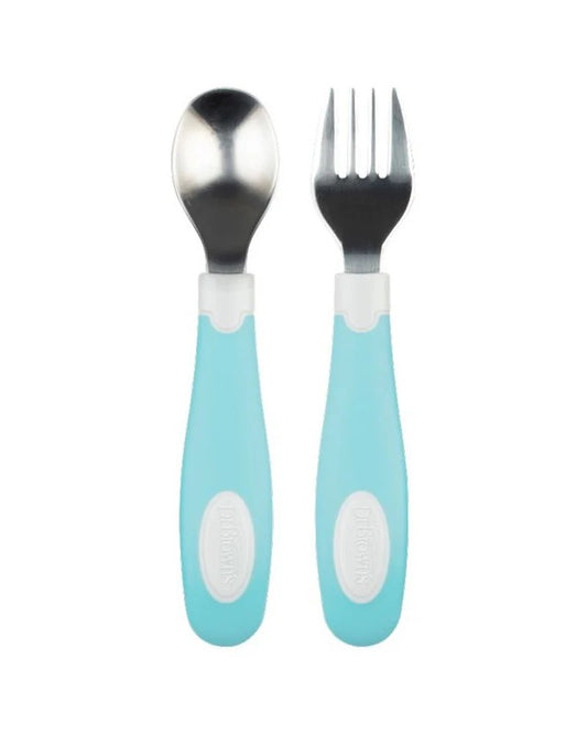 Dr. Brown’s Ensemble de cuillère et fourchette en métal 12M+ bleu