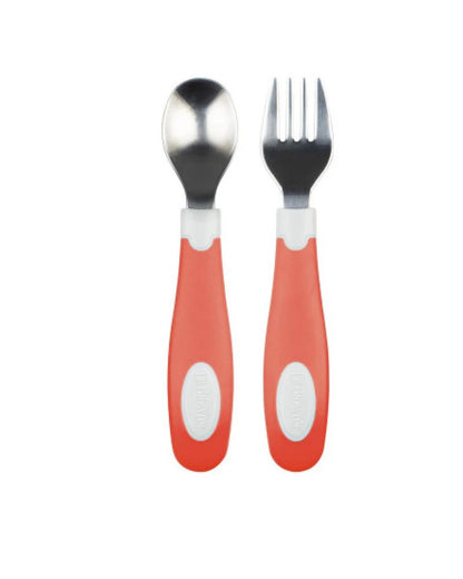 Dr. Brown’s Ensemble de cuillère et fourchette en métal 12M+ Corail