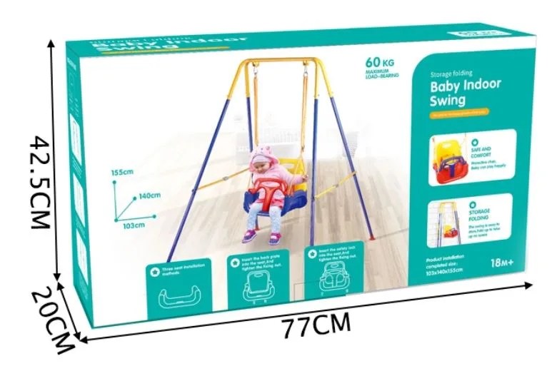 BALANÇOIRE MÉTALLIQUE 3 EN 1 AVEC SIÈGE BÉBÉ 155 cm.