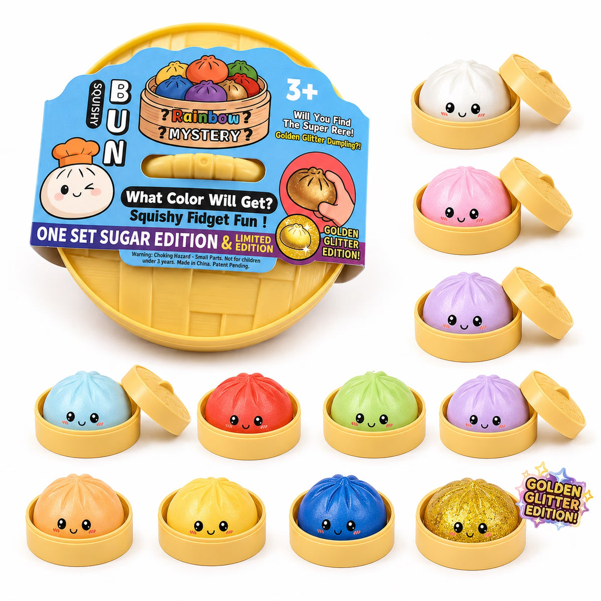 Dumpling Squishy – Jouet anti-stress petit pain mystère multicolore