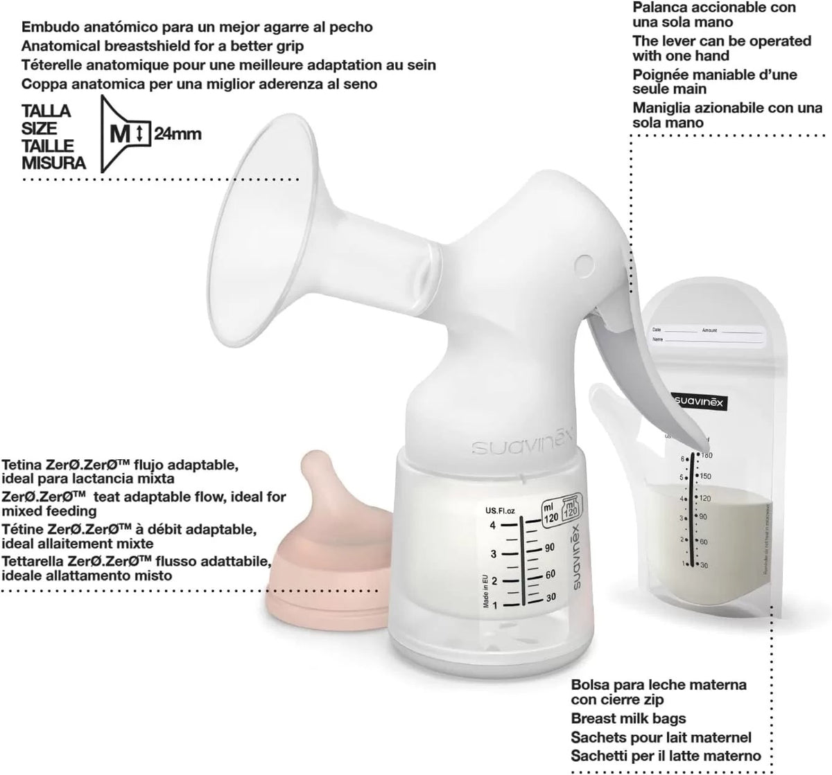 Suavinex, Tire-lait Manuel. Inclut