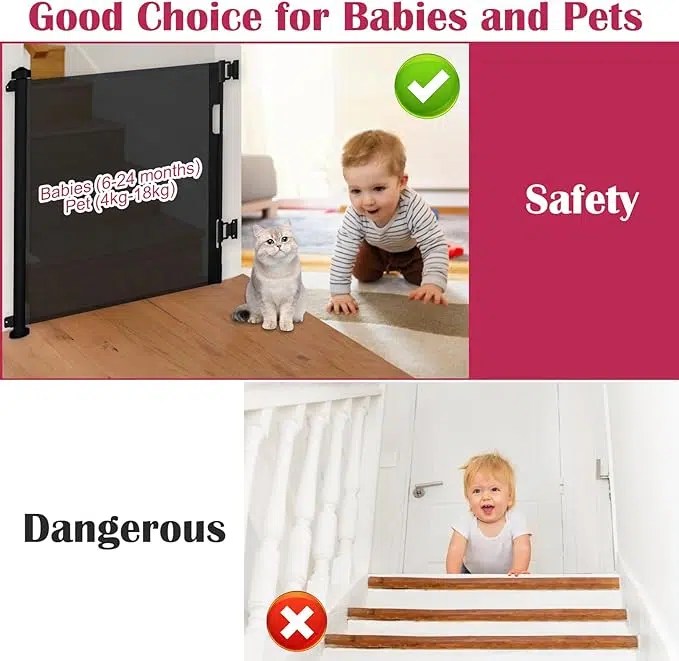 Barrière de Sécurité Rétractable pour Bébé 0-140 cm
