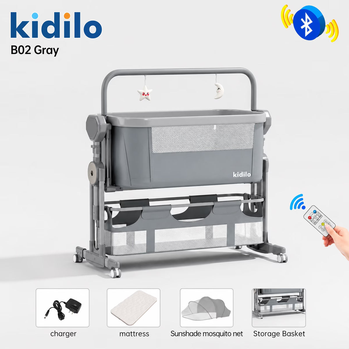 Berceau cododo électrique B02 gris – Kidilo