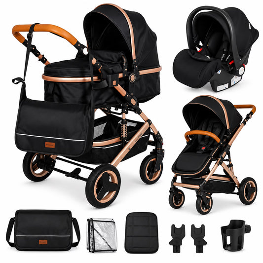 Poussette Bébé 3 en 1 avec Siège Auto – Noir
