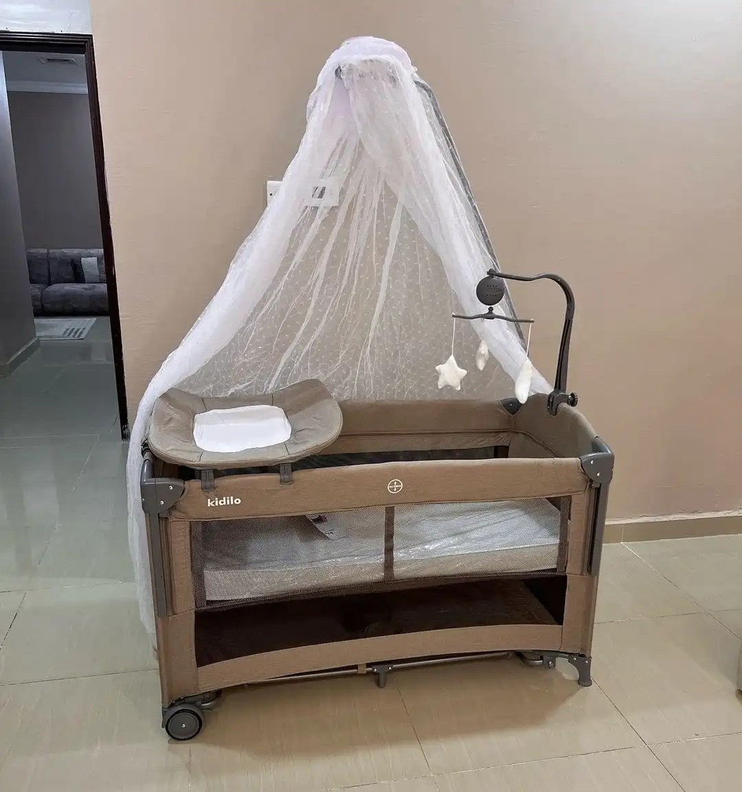 Lit parc cododo multifonctionnel beige – Kidilo
