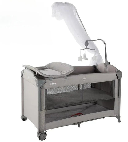 Lit parc cododo multifonctionnel gris – Kidilo