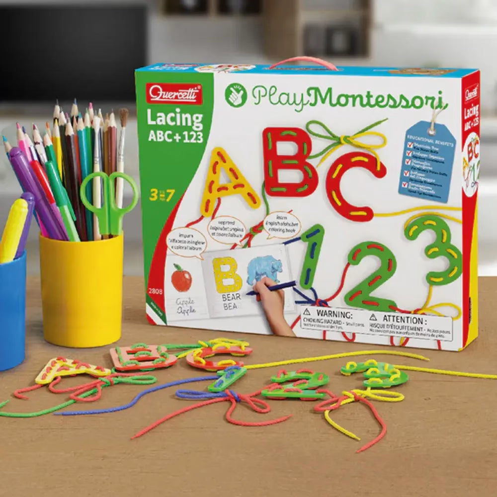 Quercetti Jeu de Laçage Montessori ABC 123 – 3A+