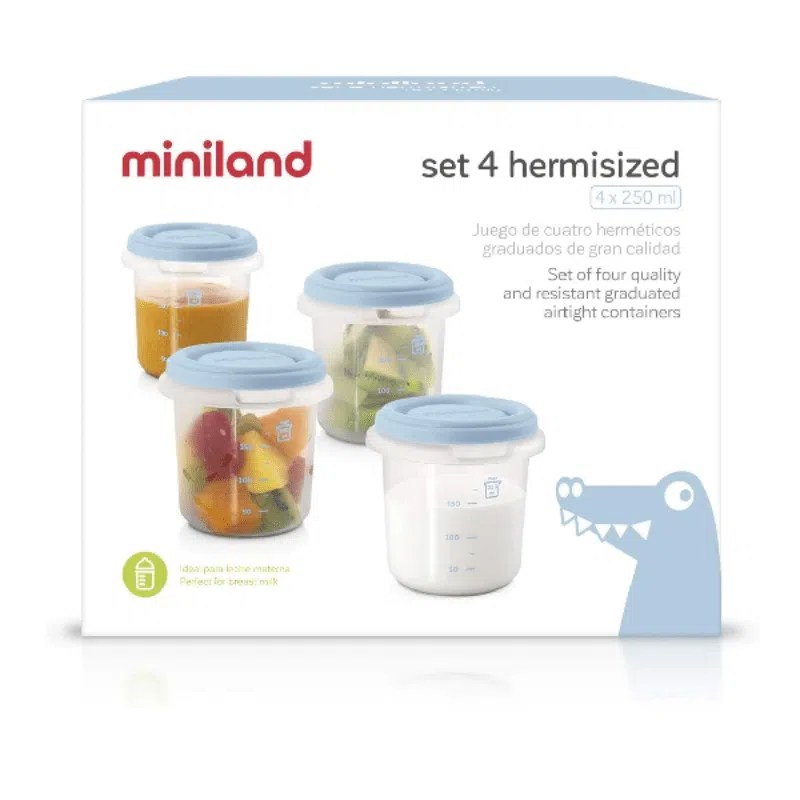 Miniland Set 4 Pots de conservation Bleu