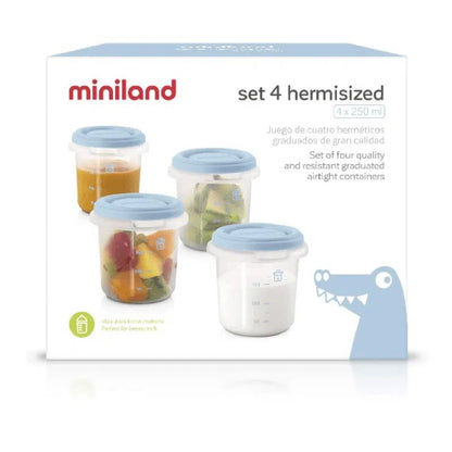 Miniland Set 4 Pots de conservation Bleu