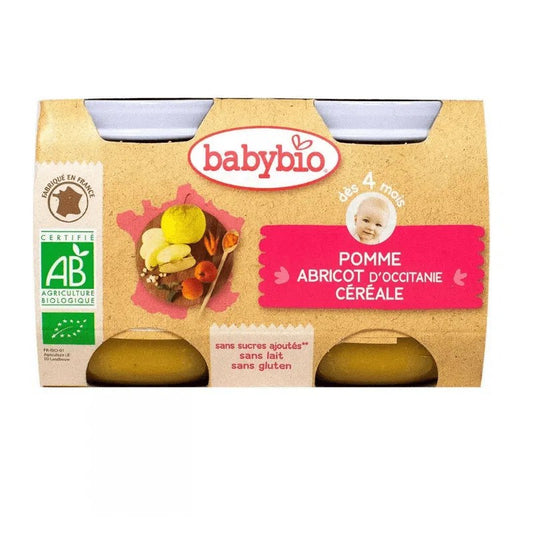 Petit pot fruits pomme abricot & céréale 2x130g – babybio