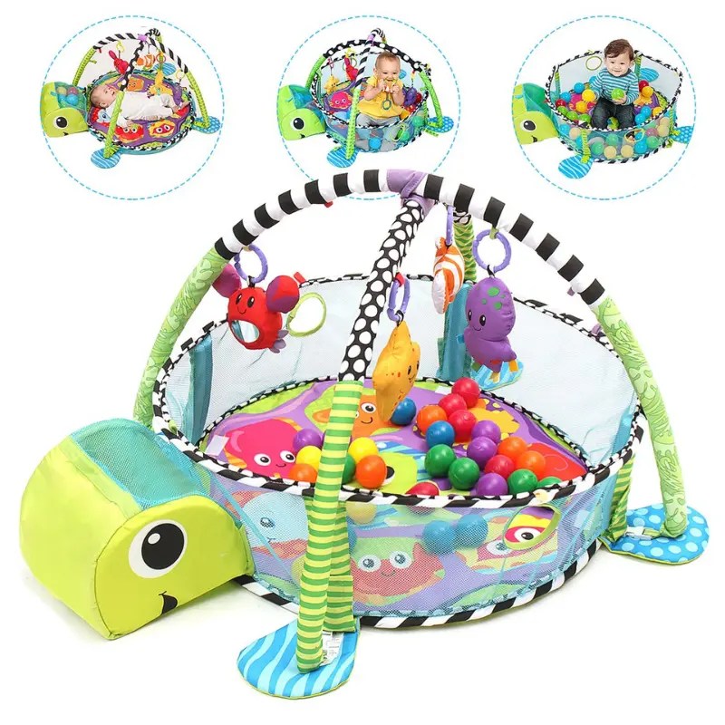 Tapis de jeu 3 en 1 pour bébé 4 jouets suspendus et 30 balles