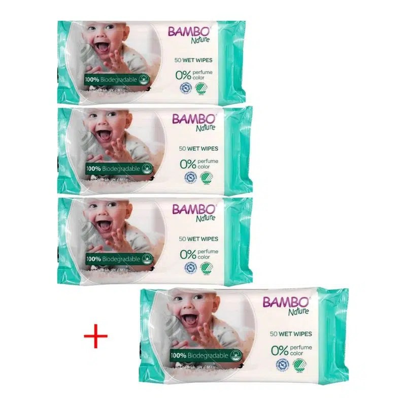 3 Lingettes Biodégradables Sans Parfum x50 Bambo Nature