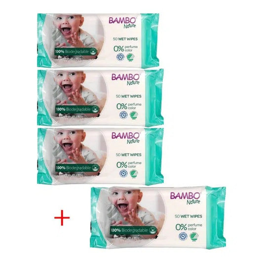 3 Lingettes Biodégradables Sans Parfum x50 Bambo Nature