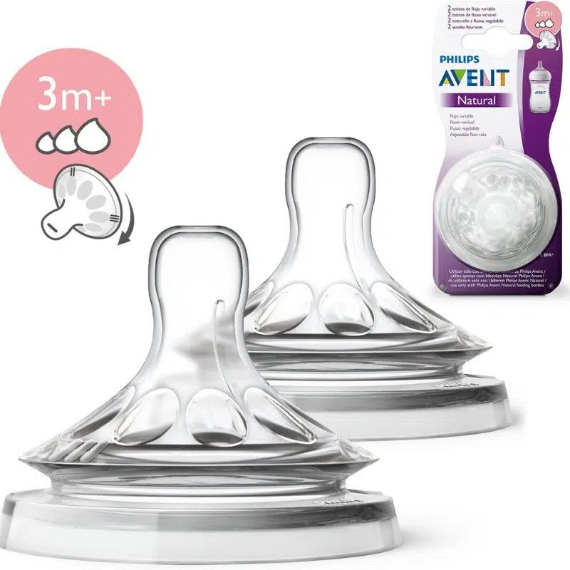 Lot 2 tétines Natural 2.0 débit variable 3 mois + de Philips AVENT