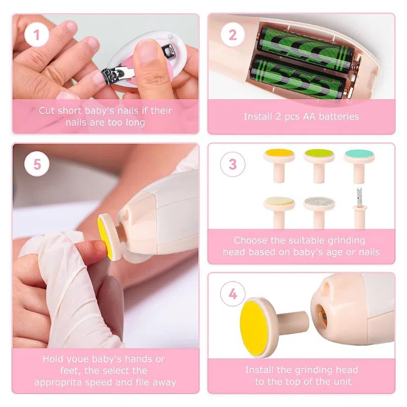 Coupe-ongles pour bébé avec lumière – rose