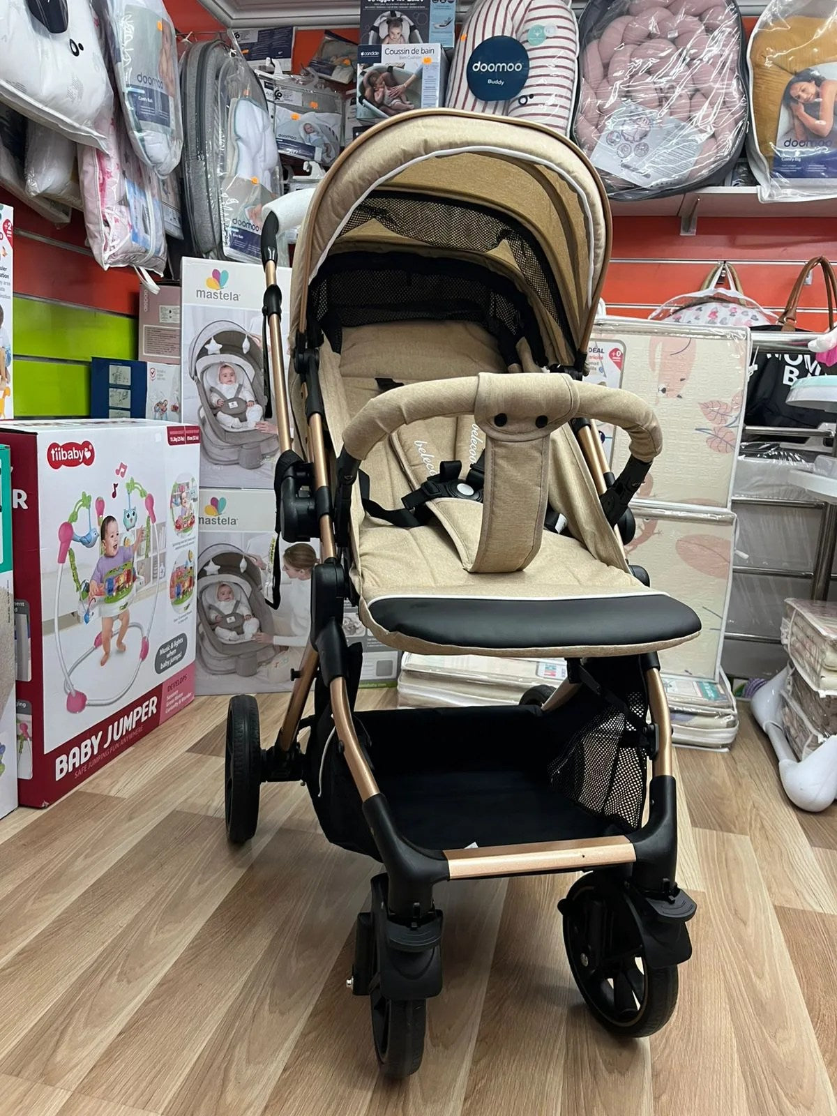 Poussette Bébé Belecoo B1 Gold Pro Beige – Réversible