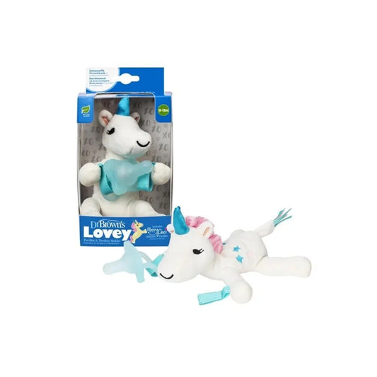 Doudou unicorne avec tétine une pièce en silicone