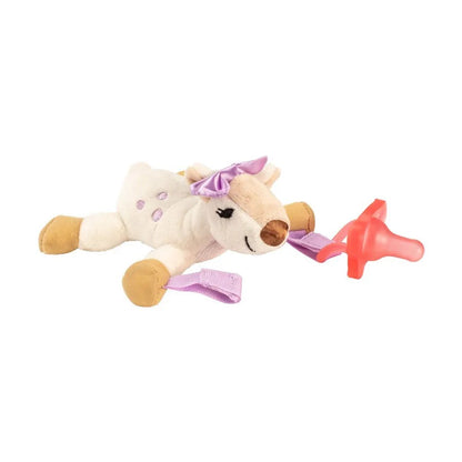 Doudou cerf avec tétine rose une pièce silicone