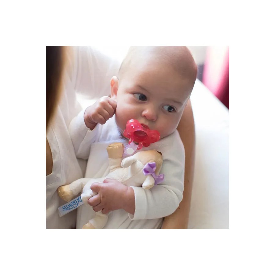Doudou cerf avec tétine rose une pièce silicone
