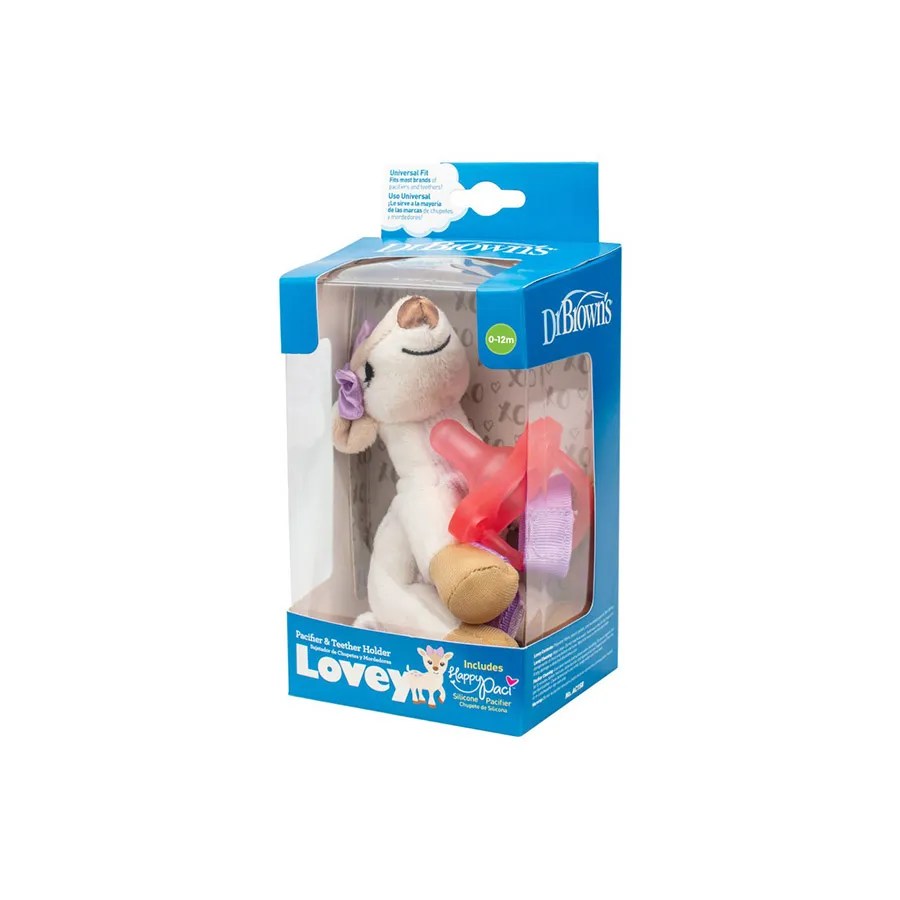 Doudou cerf avec tétine rose une pièce silicone
