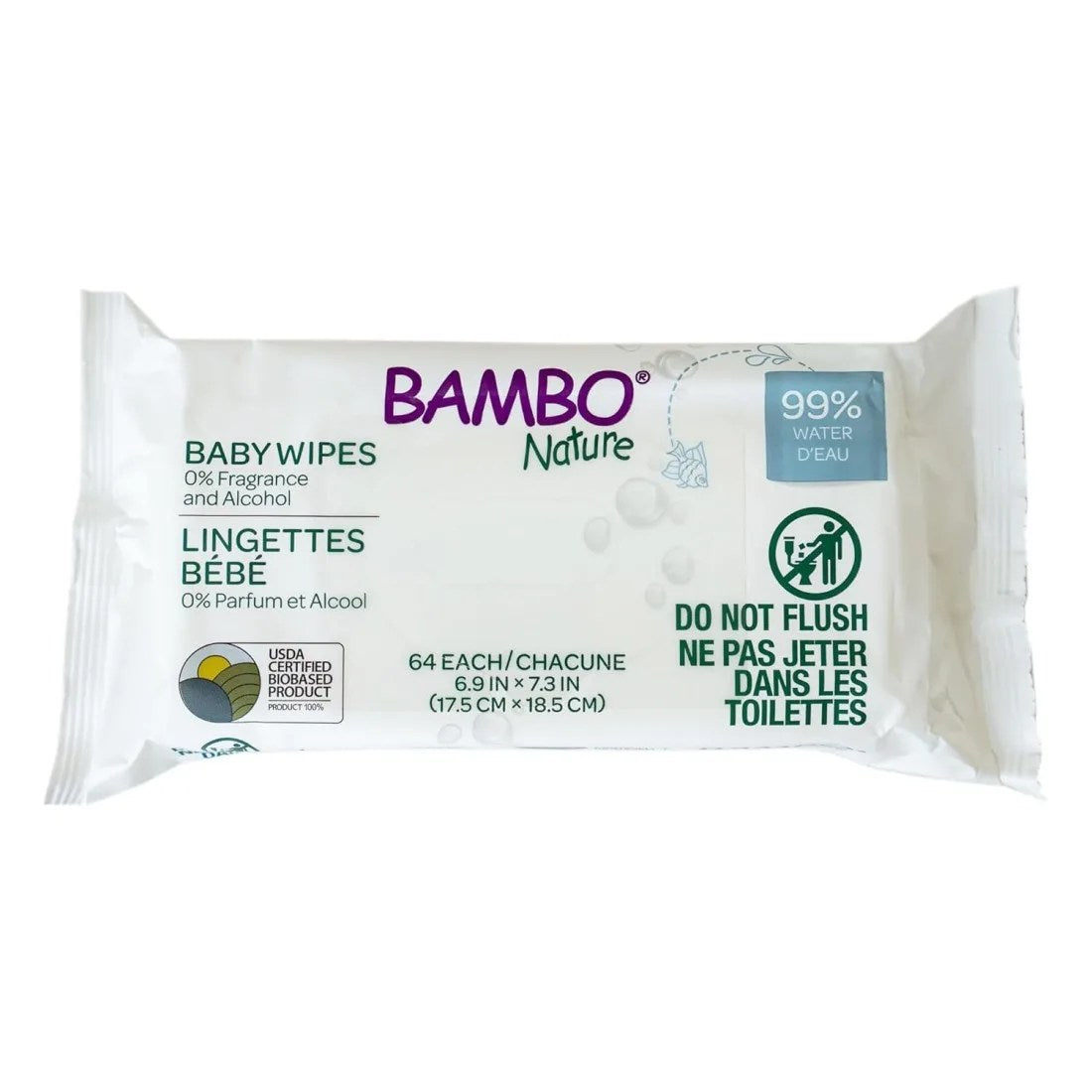 Bambo Nature Lingettes à l’eau sans parfum x64