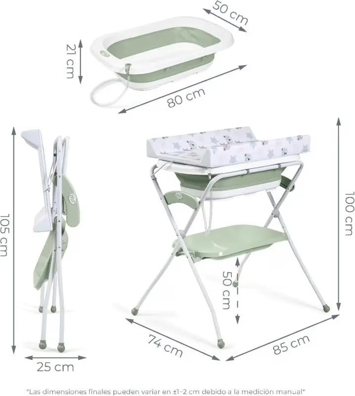 Baignoire Zoe pliable avec table à langer – Verte – Innovaciones MS