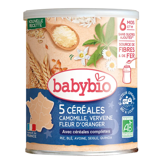 BabyBio 5 Céréales Verveine fleur d’oranger Camomille 6mois+