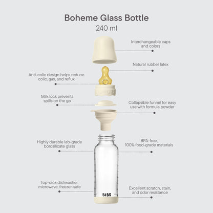 BIBS – Biberon en verre rond latex 240ml medium Flow – Ivory
