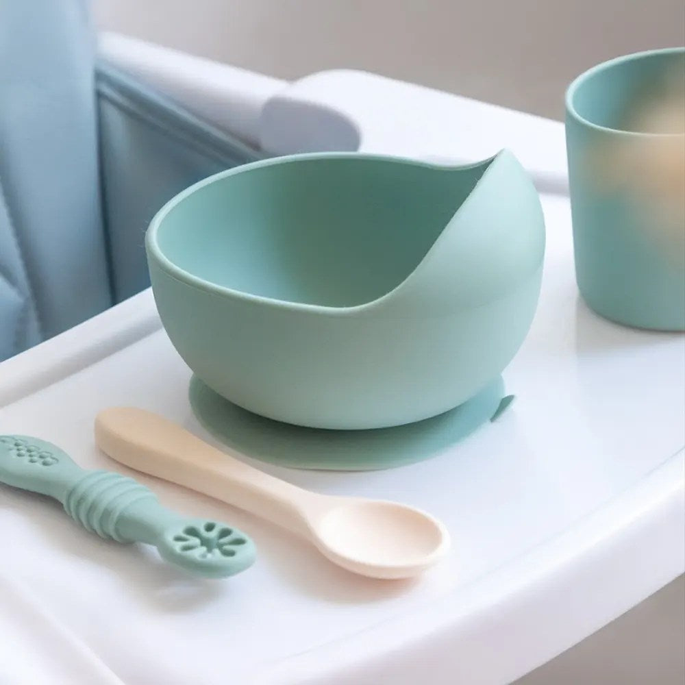 YUMMY Set de Comida de Silicona 4M+ – Verde Pastel