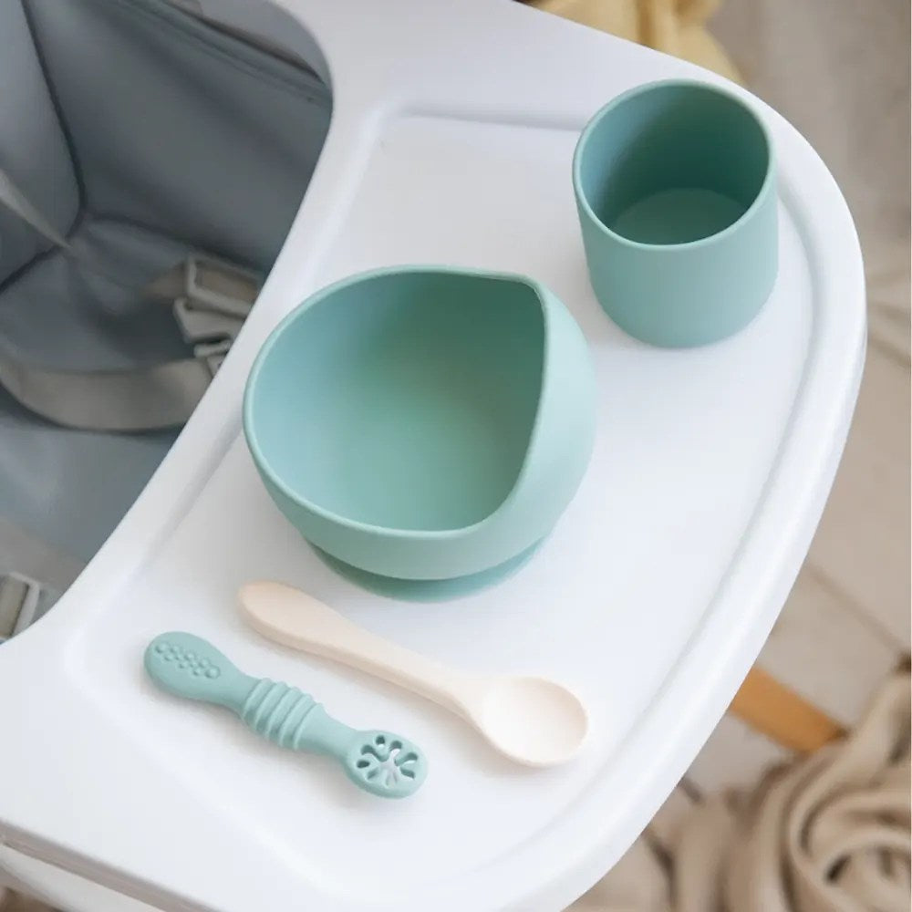 YUMMY Set de Comida de Silicona 4M+ – Verde Pastel