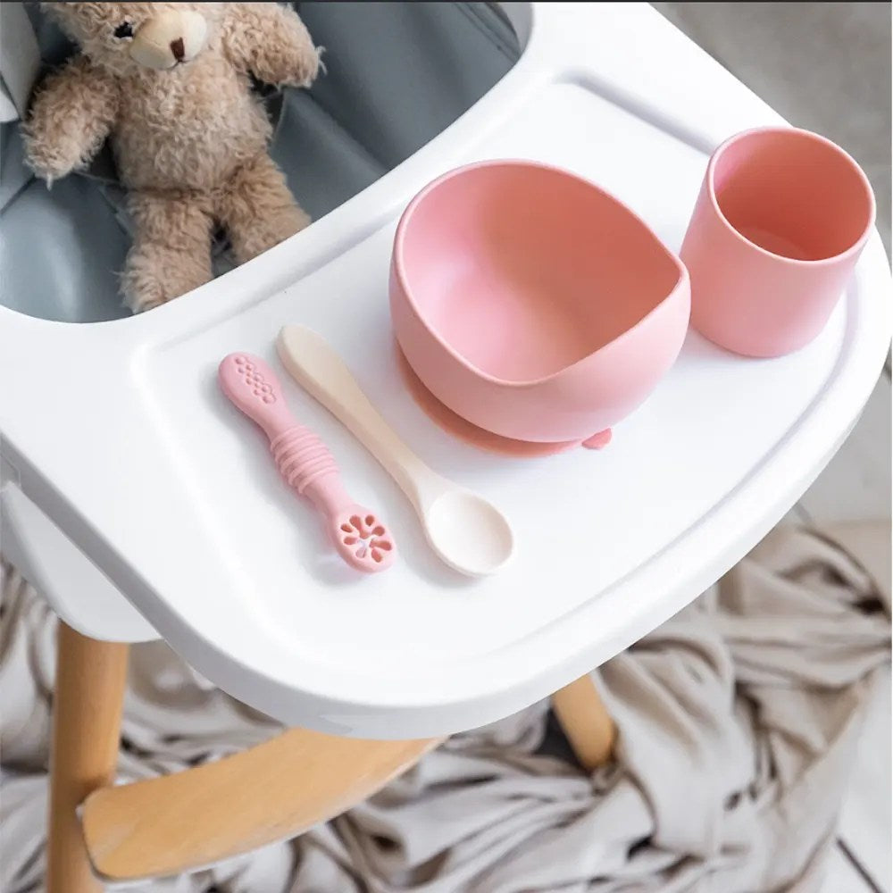 YUMMY Set de Comida de Silicona – Tazón de Vidrio Dos Cucharas