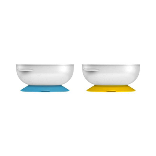 Dr. Brown’s Paquet de 2 Bols à ventouse 4M+ – Jaune & Bleu