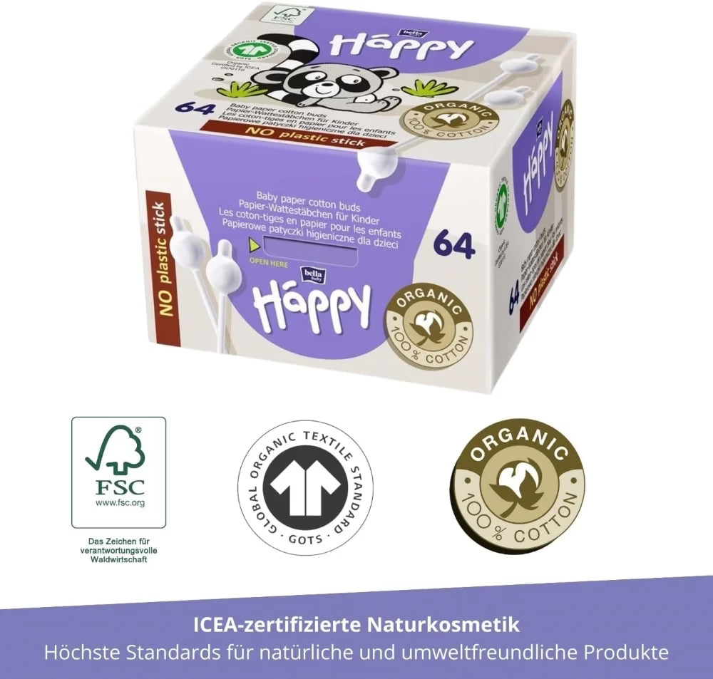 Coton tiges bébé 64 pièces Happy