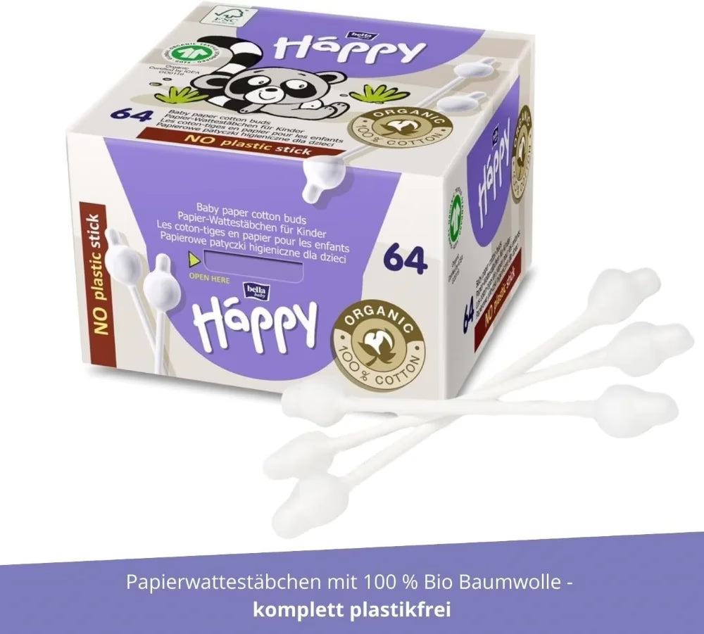 Coton tiges bébé 64 pièces Happy