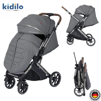 Kidilo – Poussette réversible gris +cash