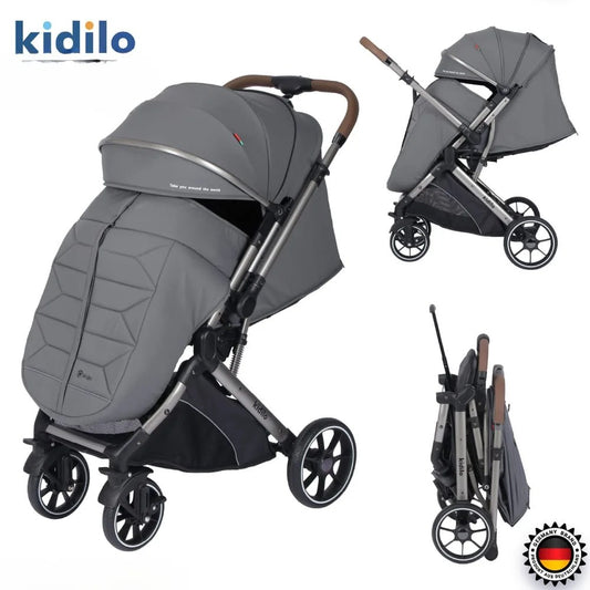 Kidilo – Poussette réversible gris +cash